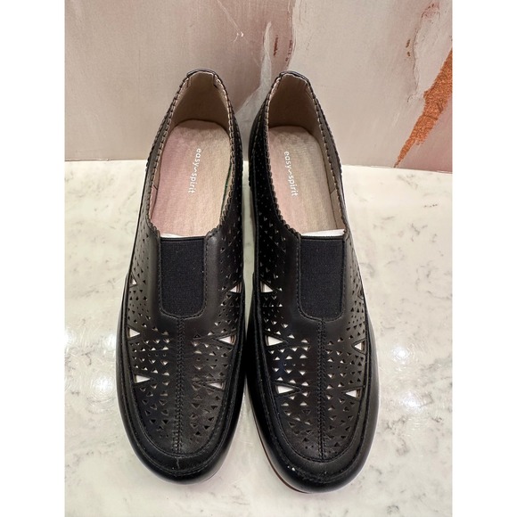 Easy Spirit Womens Duff Round Toe Slip-on Flats 9.5M Black Comfort Leather New - Picture 3 of 11